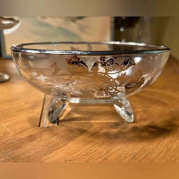 New Martinsville Viking Oval Vase & Compote Silver Flowers of Flanders Poppies - Picture 4 of 15